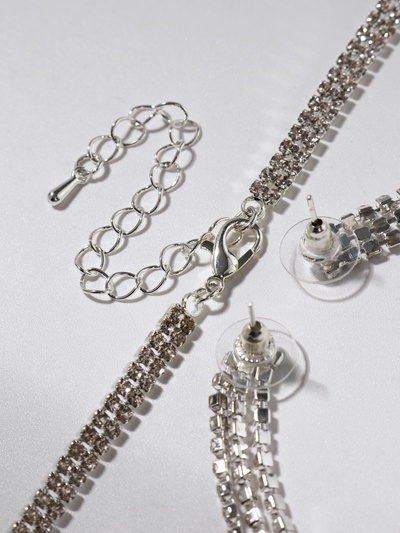 Набор 2 предмета: серьги, колье «Лёд» косичка, 80см, цвет белый в серебре, 80см