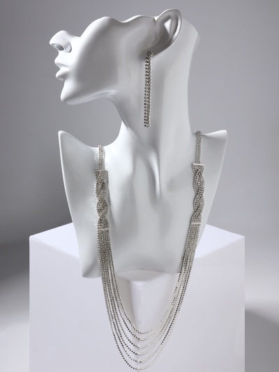 Набор 2 предмета: серьги, колье «Лёд» косичка, 80см, цвет белый в серебре, 80см