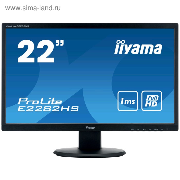 Монитор Iiyama ProLite E2282HS-B1 21.5", TN+film, 1920x1080, 60Гц,1мс,VGA,DVI,HDMI,чёрный - Фото 1