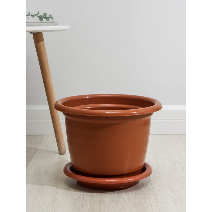 Горшок для цветов с поддоном «Виола», 10 л, пластиковый, коричневый - Фото 1