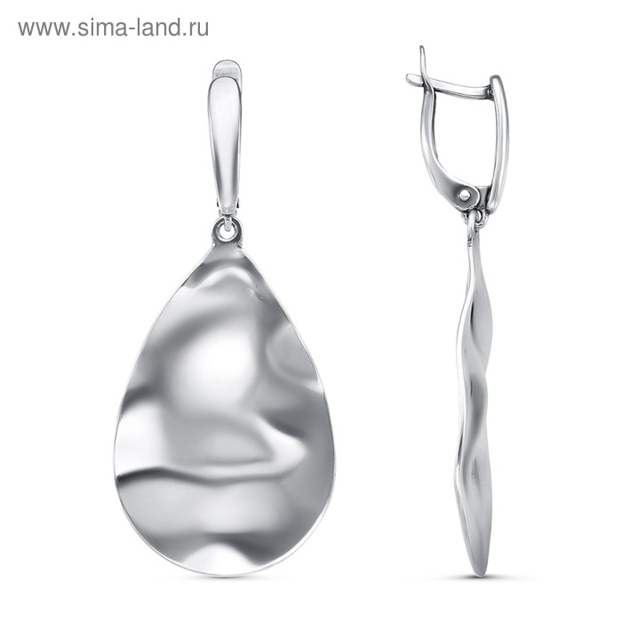 Серьги «Минимал» капля мятая, посеребрение с оксидированием - Фото 1