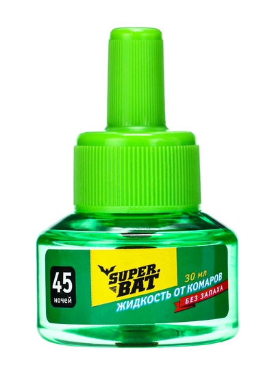 Дополнительный флакон-жидкость от комаров SuperBAT, без запаха, 45 ночей, 30 мл