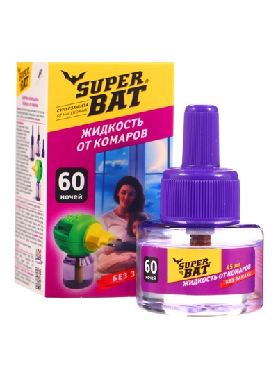 Дополнительный флакон-жидкость от комаров SuperBAT, 60 ночей, флакон, 45 мл