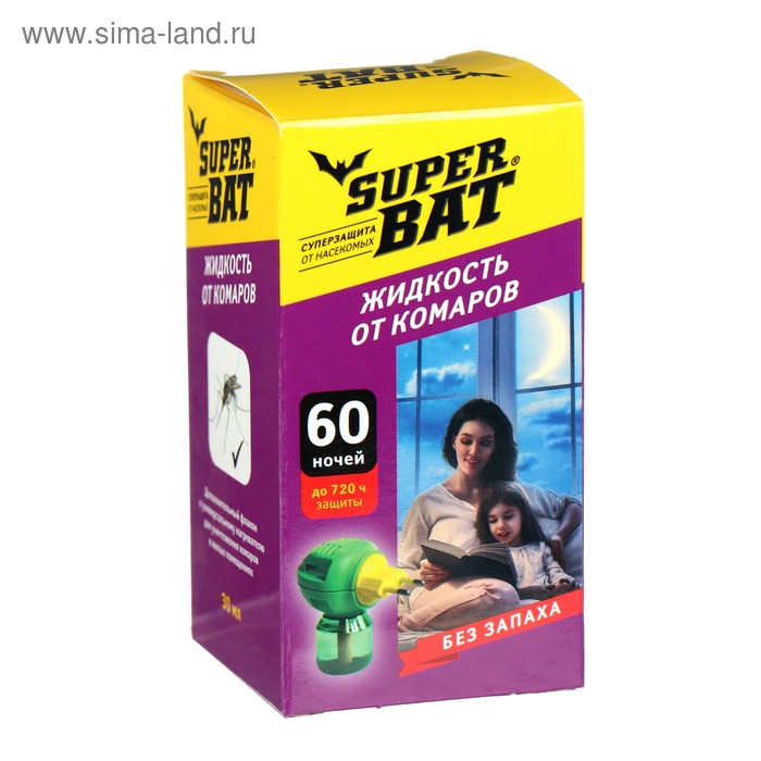 Дополнительный флакон-жидкость от комаров "SuperBAT", 60 ночей, флакон, 45 мл - Фото 1