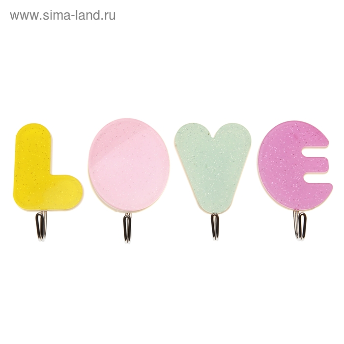 Крючок на липучке «Love», 4 шт, цвет МИКС - Фото 1