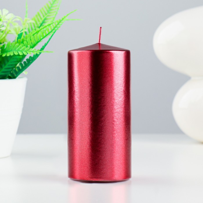 Свеча - цилиндр парафиновая, лакированная, красный металлик, 5,6×12 см