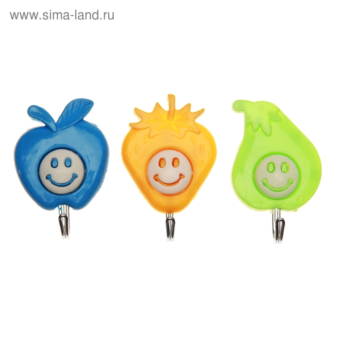 Крючок на липучке «Фрукты-смайлик», 6 шт, цвет МИКС, форма МИКС - Фото 1