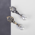 Серьги с жемчугом "Ветриница" лилия и капля, цвет белый в серо-золотом - фото 25976534