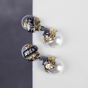 Серьги с жемчугом «Венец» с бусиной, цвет белый в серебре 4990746