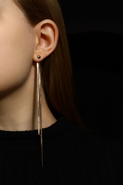 Серьги висячие «Изящество. Плоские нити», 15 см, цвет золото