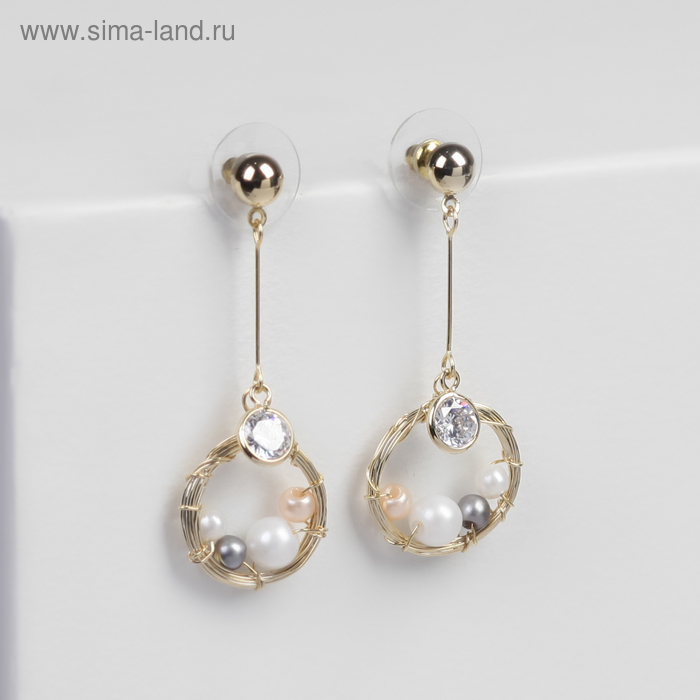 Серьги с жемчугом «Люмиос» в кольце, цветные в золоте - Фото 1