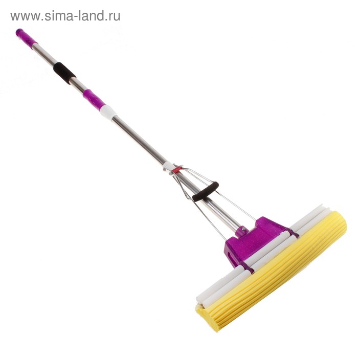 Швабра с отжимом телескопическая металл фиолетовая с поролоновой ручкой ...