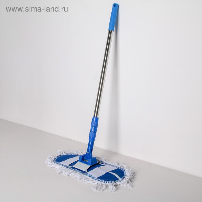 Швабра для мытья пола плоская Доляна, насадка х/б 36×12 см, телескопическая стальная ручка 81-122 см, цвет синий - Фото 1