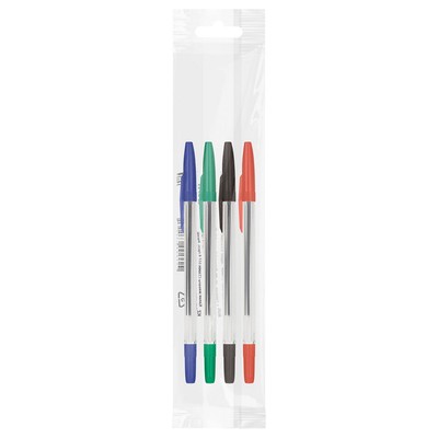 Набор ручек шариковых 4 цвета СТАММ "511", узел 1.0 мм, чернила: синие, красные, зелёные, чёрные, европодвес