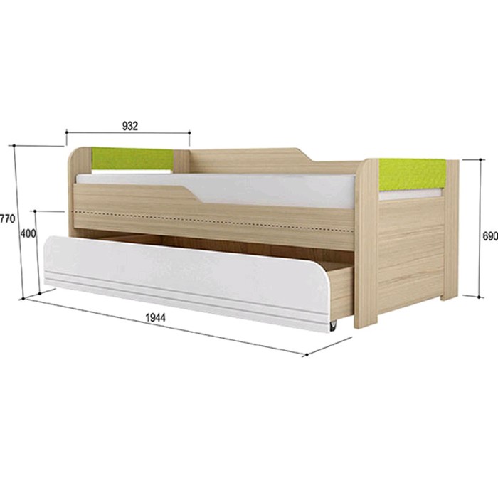Кровать 2-х уровневая «Стиль 900.1», 1900 × 900 мм, 1800 × 800 мм, цвет туя светлая / лайм - фото 1908562197