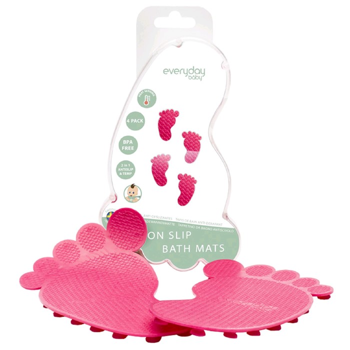 Антискользящие коврики для ванной Everyday Baby, с индикатором температуры, цвет розовый, 4 шт.  50