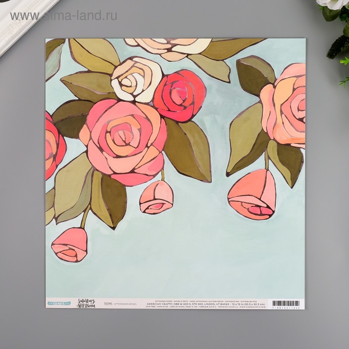 Бумага для скрапбукинга двусторонняя "Afternoon Roses" 30.5х30.5 см, 190 гр/м2 - Фото 1
