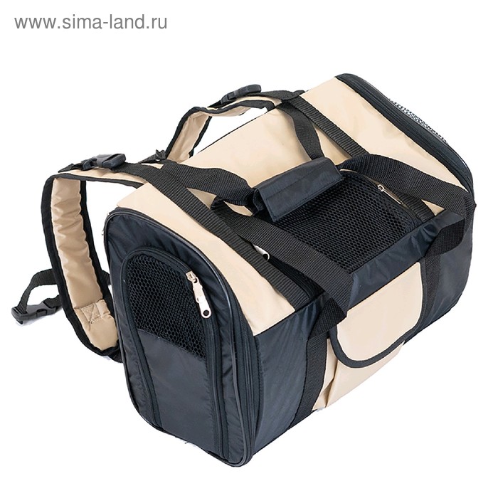 Рюкзак-сумка для переноски животных, с карманом, нейлон, 29 х 43 х 21 см, бежевый - Фото 1