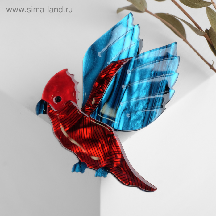 Брошь «Попугай», цветной в серебре - Фото 1