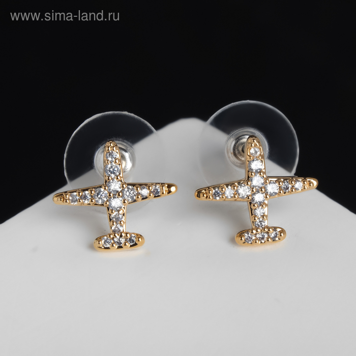

Серьги со стразами "Самолёт", цвет белый в золоте