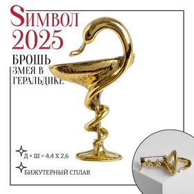 Новый год! Символ года 2025! Брошь «Змея в геральдике» знак, 4,4 см, цвет чернёное золото