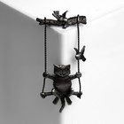 Брошь «Кот на качелях» в чернёном серебре - фото 4785418