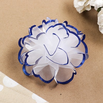 Бант для девочек с резинкой "Летний", 8 см, белый с синим