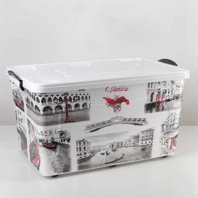 Контейнер для хранения «Венеция», 50 л, 62.5×39×33 см, с крышкой, на колёсиках, белый