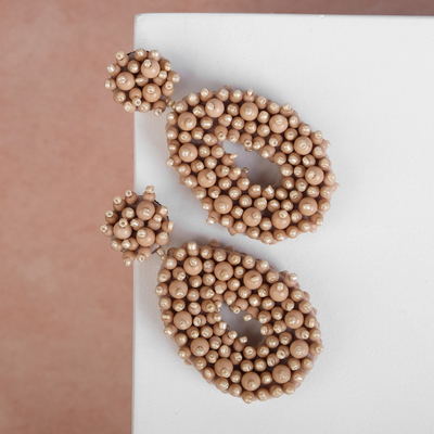 Серьги пластик «Бисер» капля, цвет бежевый