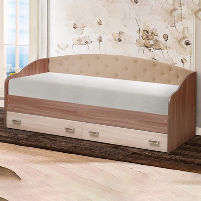 Кровать с мягким изголовьем «Софа №7», 800×2000 мм, цвет ясень шимо тёмный/шимо светлый