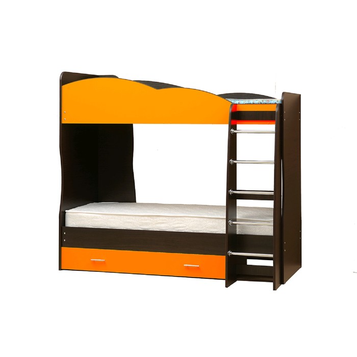 Кровать детская двухъярусная «Юниор 2.1», 800х2000 мм, лдсп, цвет венге / оранжевый