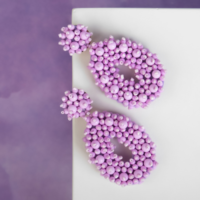 Серьги пластик «Бисер» капля, цвет сиреневый