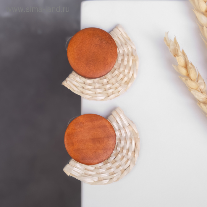 Серьги из дерева «Ваканда» полукруг с диском, цвет бежево-коричневый - Фото 1