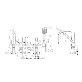 

Смеситель встраиваемый на борт ванны BRAVAT Whirlpool F578112C, на 5 отверстий, хром