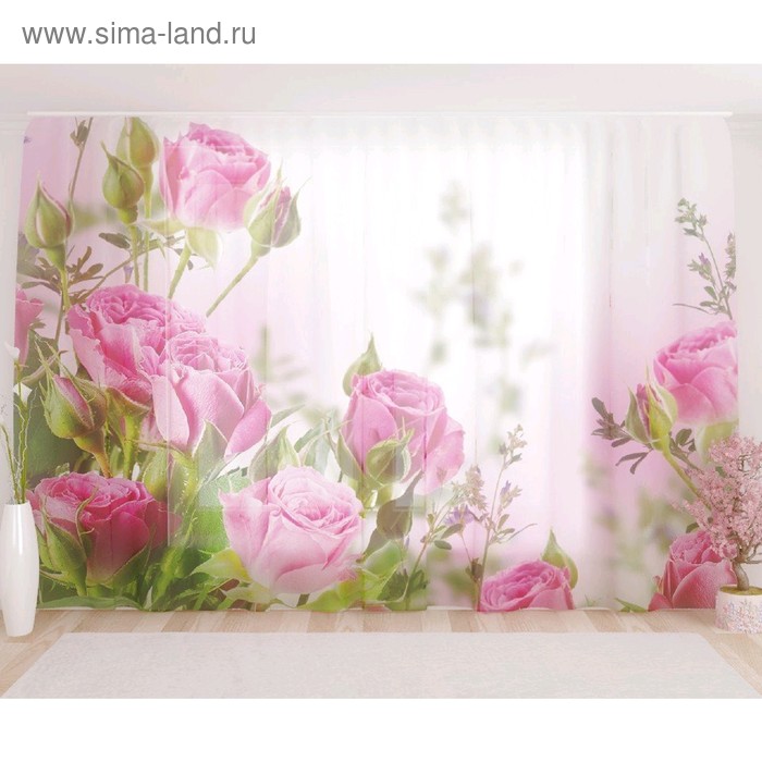 Фототюль «Букет алых роз», размер 290 х 260 см, вуаль - Фото 1