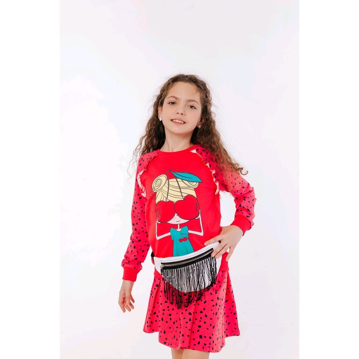 Комплект из футболки с длинным рукавом и юбки для девочек, рост 122 см, цвет красный