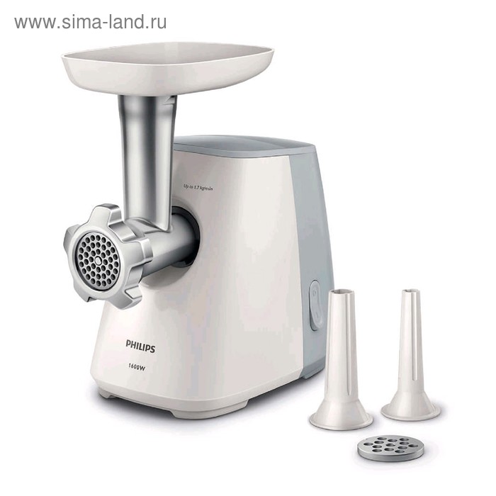 Мясорубка Philips HR2709/20, 1600 Вт, 1.7 кг/мин, насадка для колбас 12 и 22 мм, белая - Фото 1