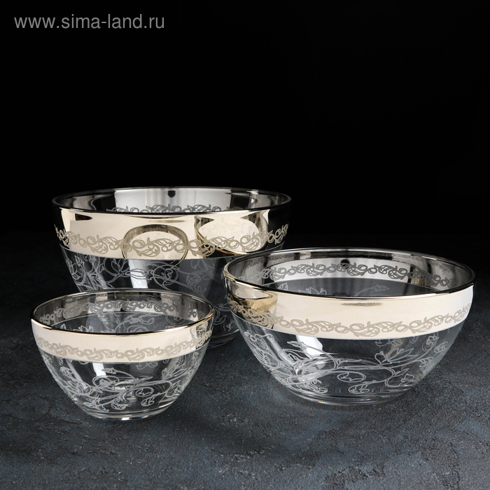 Набор салатников «Флора», 3 предмета: 0.25 л, 0.8 л, 1.75 л, с гравировкой, стекло, прозрачный, золотистый - Фото 1