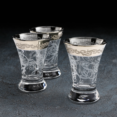 Рюмки «Флора», 60 мл, с гравировкой и напылением, 3 шт., стекло, прозрачный