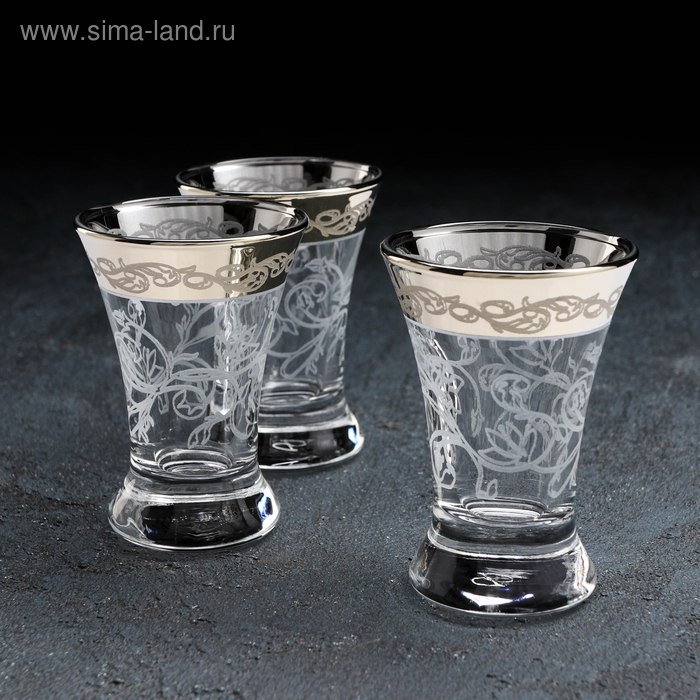 Рюмки «Флора», 60 мл, с гравировкой и напылением, 3 шт., стекло, прозрачный - Фото 1