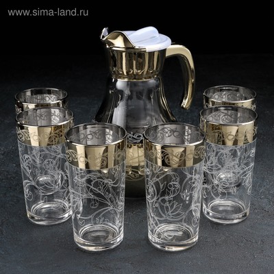 Набор питьевой «Флора», 7 предметов: кувшин 1 л, стакан 230 мл, с гравировкой и напылением, 6 шт, микс