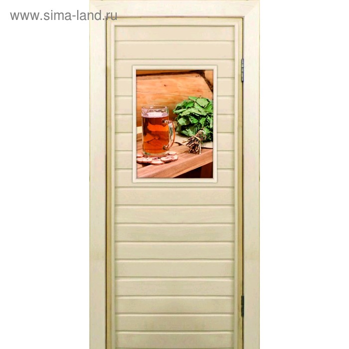 Дверь для бани со стеклом (40*60), "Полок", 190×70см, коробка из осины - Фото 1