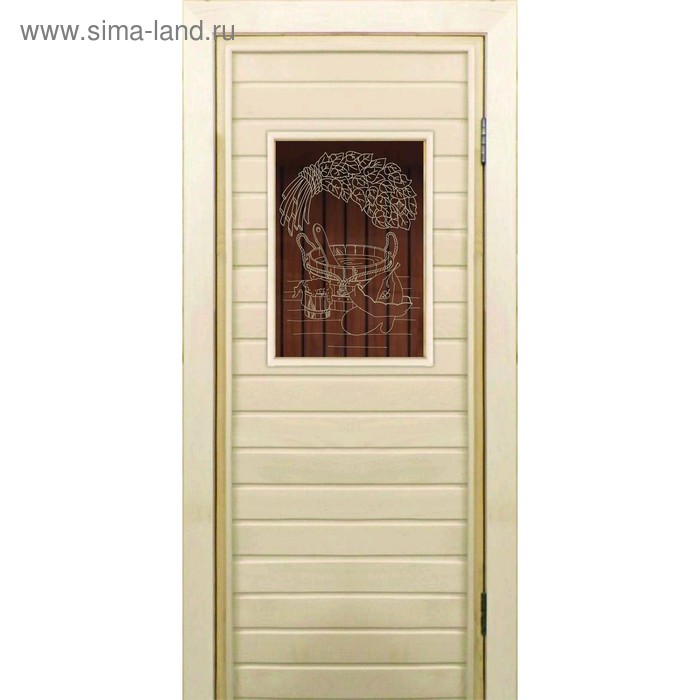 Дверь для бани со стеклом (40*60), "Банные радости-1", бронза, 170×70см, коробка из осины - Фото 1