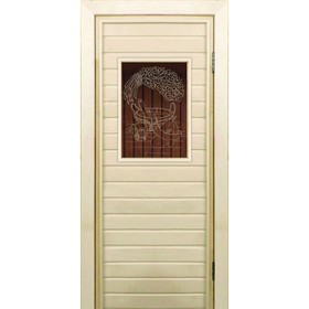 Дверь для бани со стеклом (40*60), "Банные радости-1", бронза, 180×70см, коробка из осины