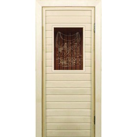 Дверь для бани со стеклом (40*60), "Баньщик", 190×70см, коробка из осины