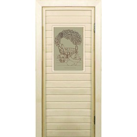 Дверь для бани со стеклом (40*60), "Банные радости-1", сатин, 180×70см, коробка из осины