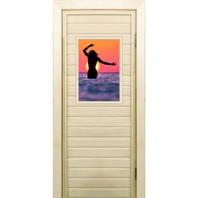 Дверь для бани со стеклом (40*60), "Силуэт", 170×70см, коробка из осины