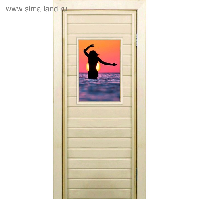 Дверь для бани со стеклом (40*60), "Силуэт", 170×70см, коробка из осины - Фото 1
