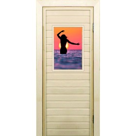 Дверь для бани со стеклом (40*60), "Силуэт", 190×70см, коробка из осины