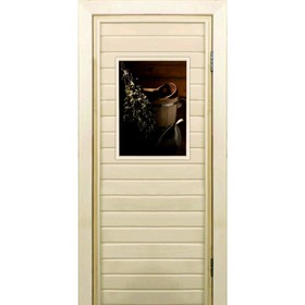 Дверь для бани со стеклом (40*60), "Банный набор", 190×70см, коробка из осины